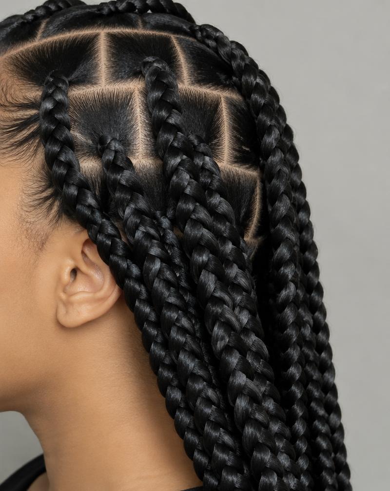 Jumbo knotless braids with square parts